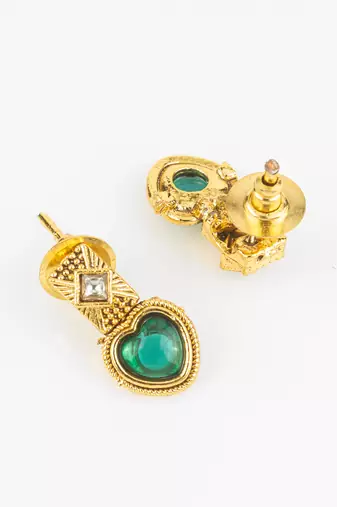 gold plated green heart necklace set