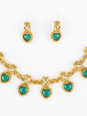 gold plated green heart necklace set 5