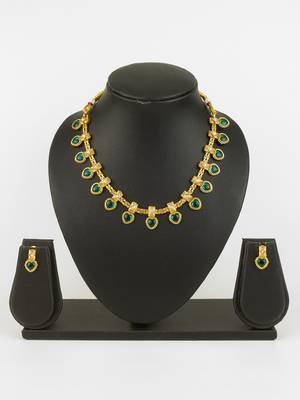 gold plated green heart necklace set 1