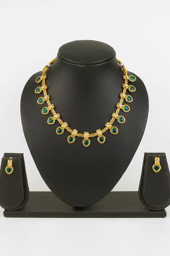 gold plated green heart necklace set
