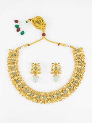 gold plated mint green necklace set 2