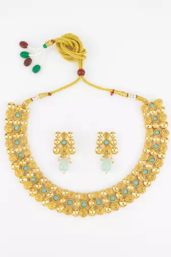 gold plated mint green necklace set