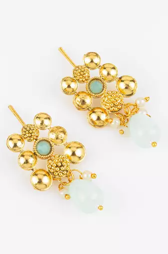 gold plated mint green necklace set