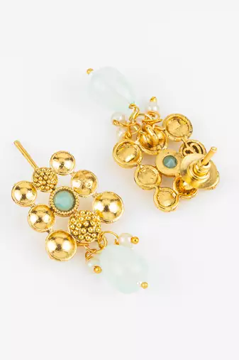 gold plated mint green necklace set