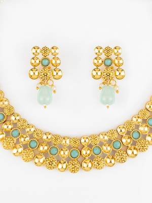 gold plated mint green necklace set 5