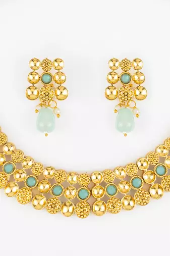 gold plated mint green necklace set