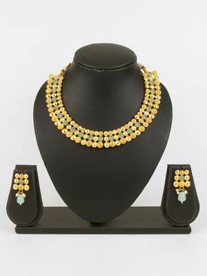 gold plated mint green necklace set 1