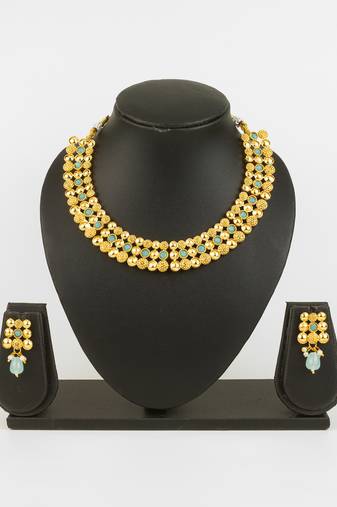 gold plated mint green necklace set