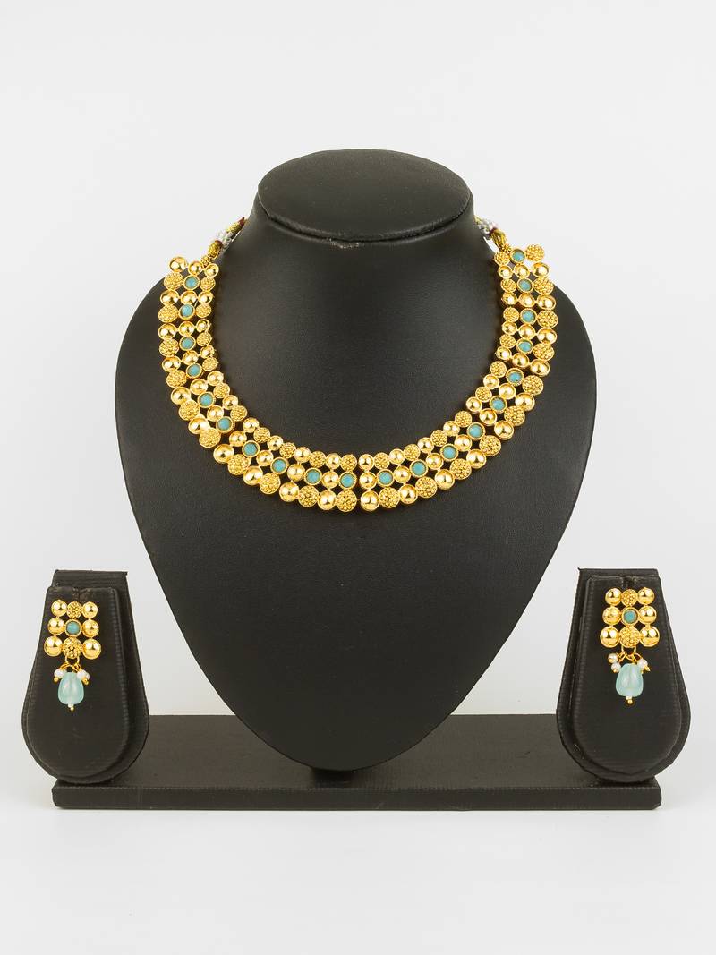 gold plated mint green necklace set