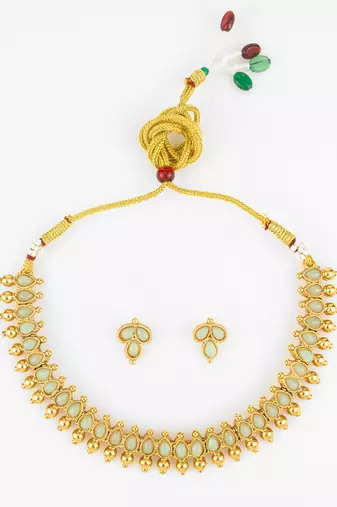 gold plated mint beads necklace set