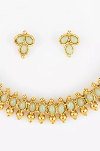 gold plated mint beads necklace set