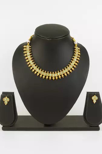 gold plated mint beads necklace set