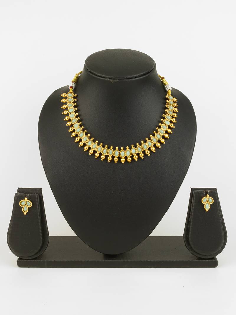 gold plated mint beads necklace set