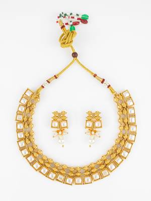 gold plated pearl kundan necklace set 1
