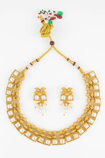 gold plated pearl kundan necklace set