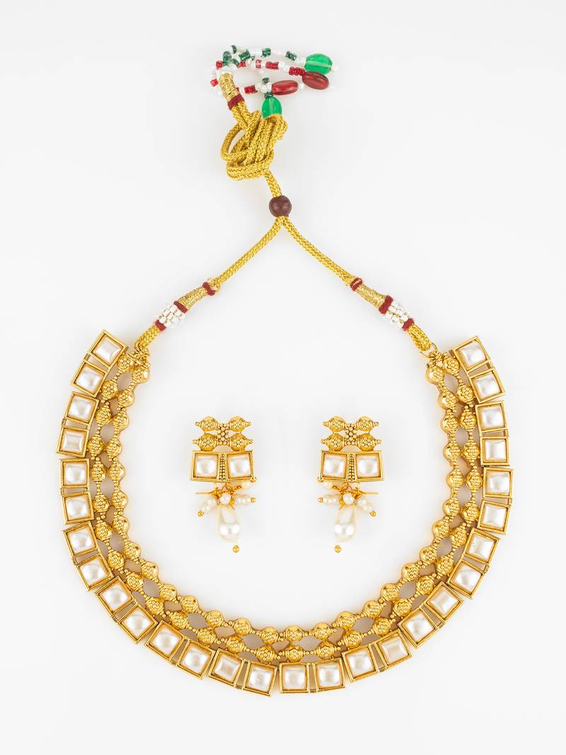 gold plated pearl kundan necklace set