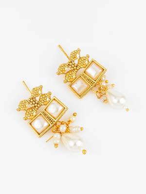 gold plated pearl kundan necklace set 2