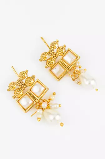 gold plated pearl kundan necklace set