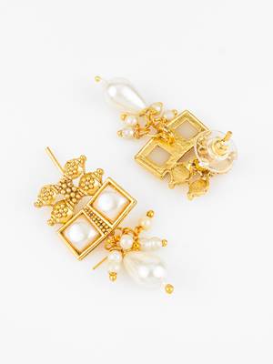 gold plated pearl kundan necklace set 3