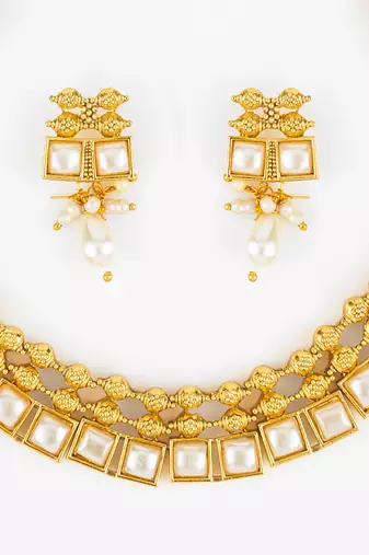gold plated pearl kundan necklace set