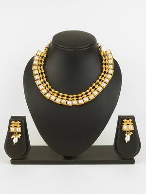 gold plated pearl kundan necklace set 5