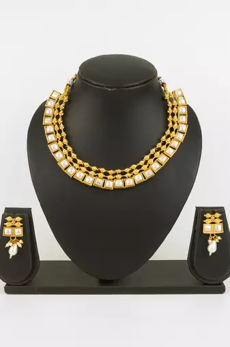 gold plated pearl kundan necklace set
