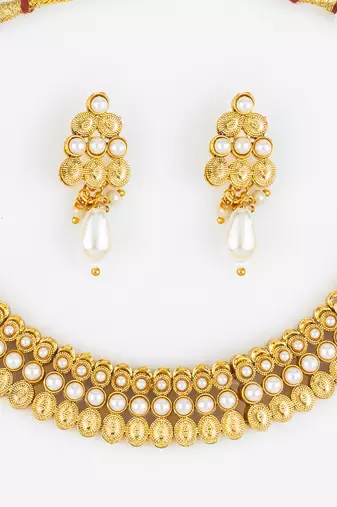 gold plated pearl necklace set