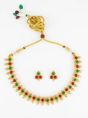 gold plated green red necklace set 2