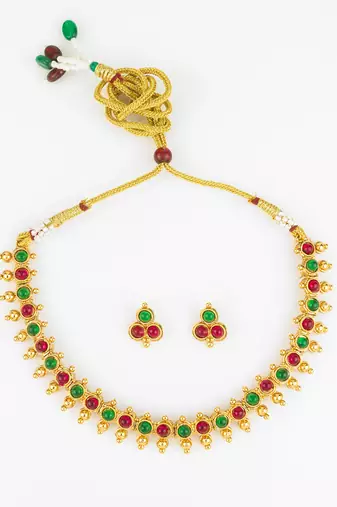 gold plated green red necklace set