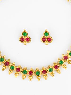gold plated green red necklace set 5
