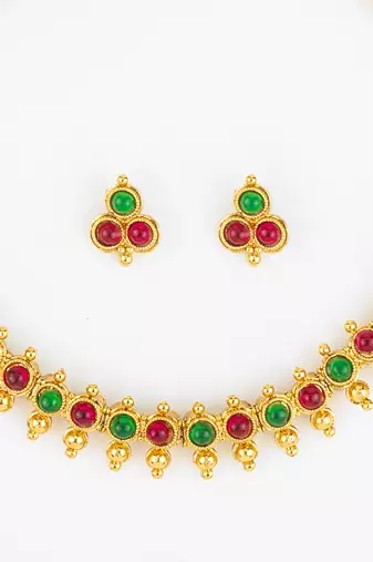 gold plated green red necklace set