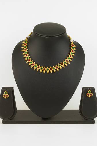 gold plated green red necklace set