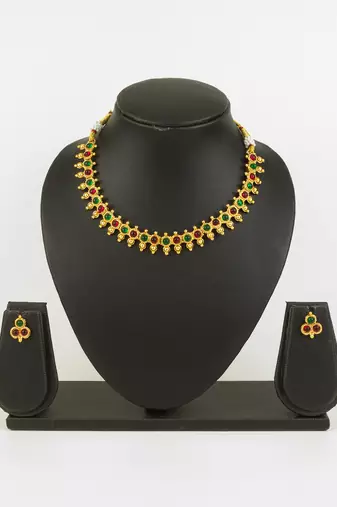 gold plated green red necklace set