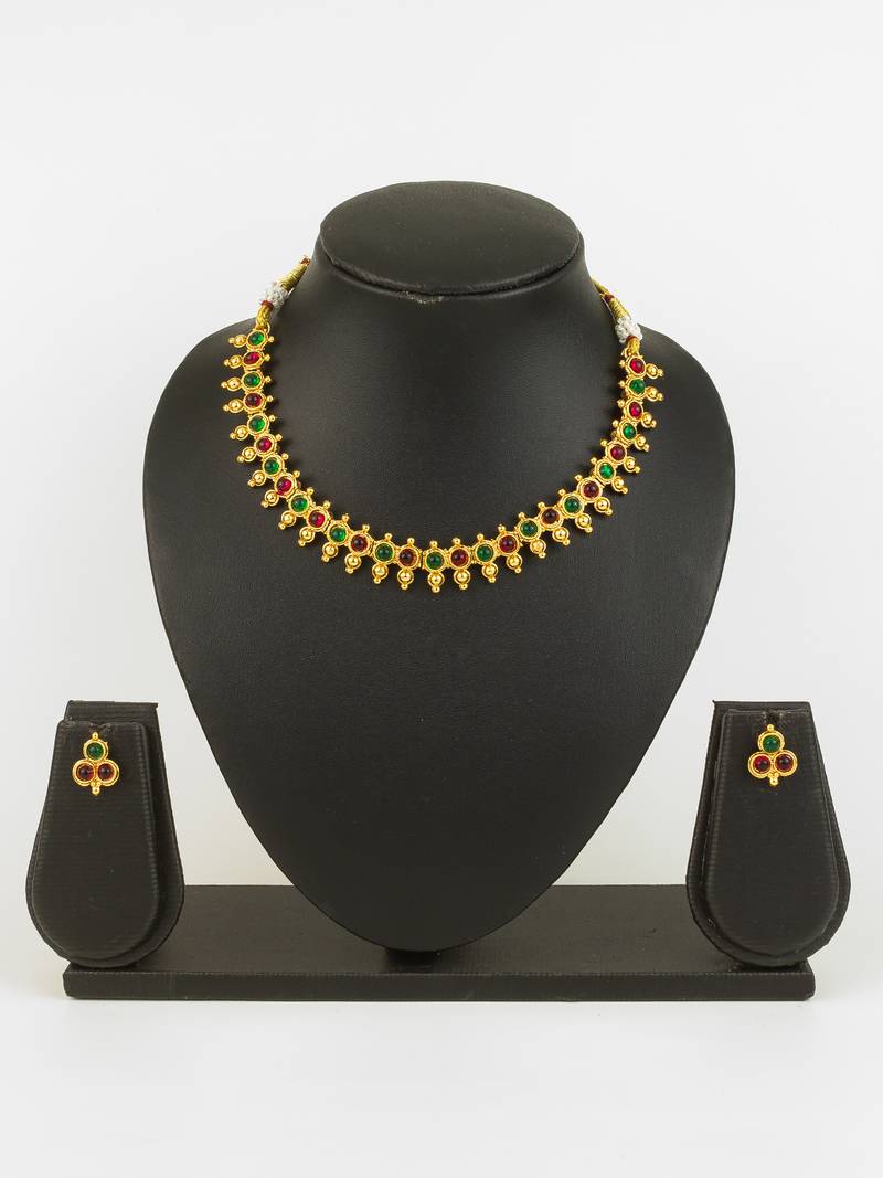 gold plated green red necklace set