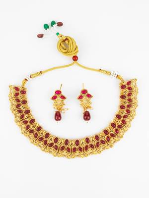 gold plated maroon stone necklace set 2