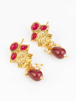 gold plated maroon stone necklace set 3
