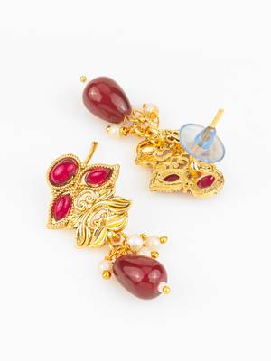 gold plated maroon stone necklace set 4