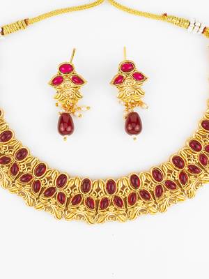 gold plated maroon stone necklace set 5