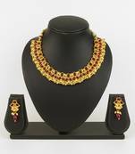 gold plated maroon stone necklace set