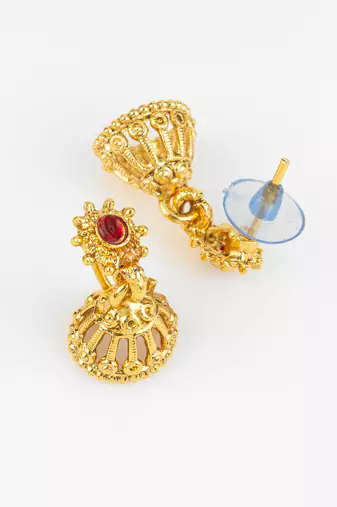 gold plated red green stone necklace set