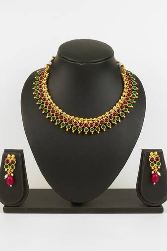 gold plated dual tone necklace set
