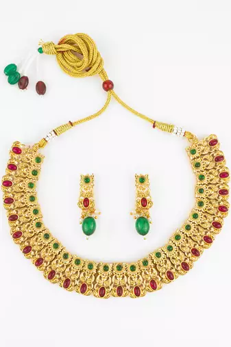 gold plated temple necklace set