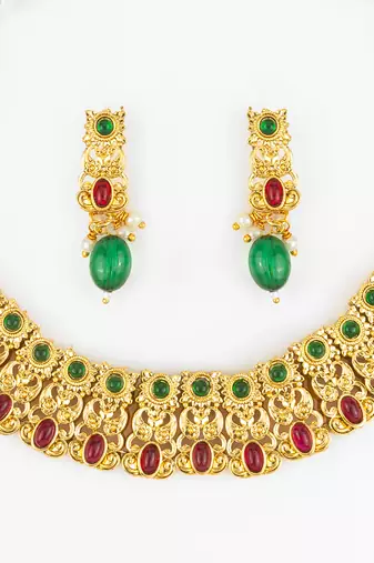 gold plated temple necklace set