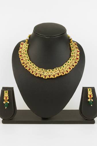 gold plated temple necklace set