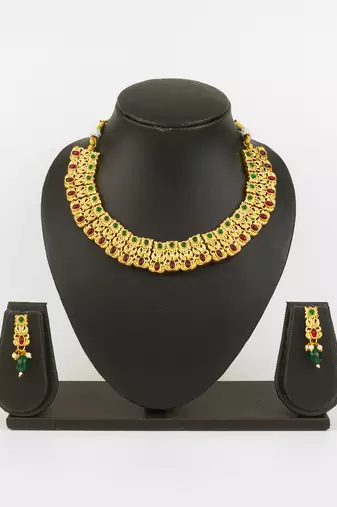 gold plated temple necklace set