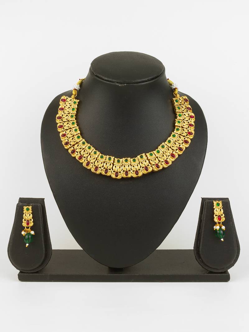 gold plated temple necklace set