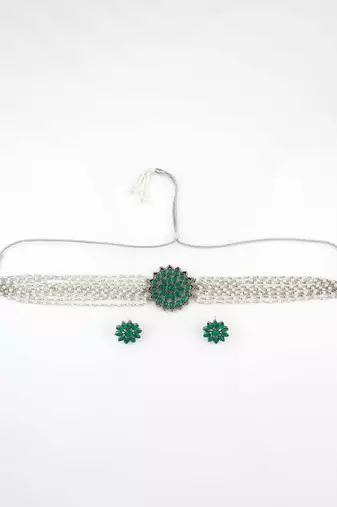 silver plated kundan choker set
