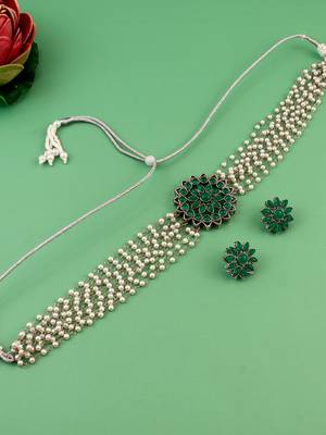 silver plated kundan choker set 3