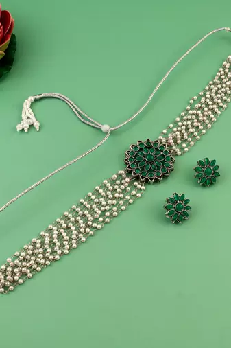 silver plated kundan choker set