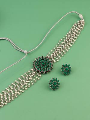 silver plated kundan choker set 1